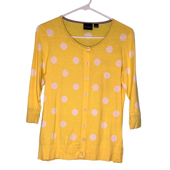 Polka Dot 3/4 Length Sleeves Light Weight Button Down Cardigan Sweater - Picture 1 of 6